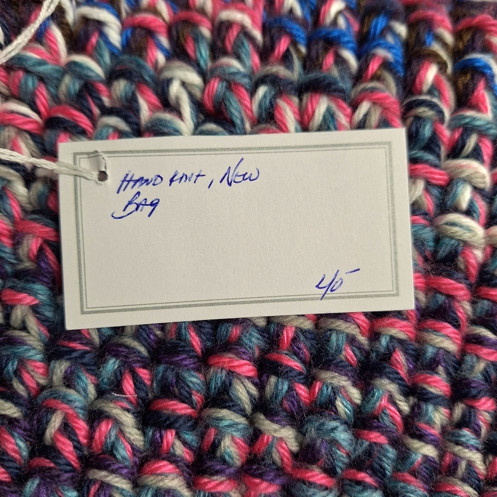 Handmade Multicolor Boho Knit Tote Bag, NWT - Picture 2 of 9